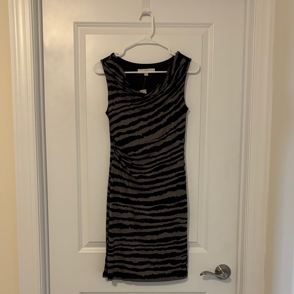 LOFT Black and Gray Patterned Mini Dress